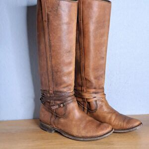 Frye Shirley Riding Leather Western Tall Boots Women’s Size 8 Brown Distressed